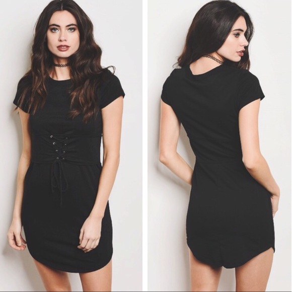 Tayzani Dresses & Skirts - Black Sexy Basic Corset Short Sleeve Dolphin Dress